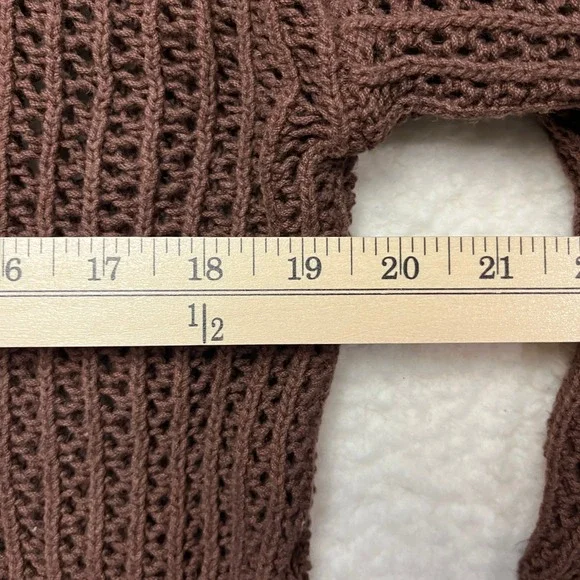 Old Navy Sweater Womens M Brown Open Knit Crochet Long Sleeve Cropped Pullover - Picture 4 of 8